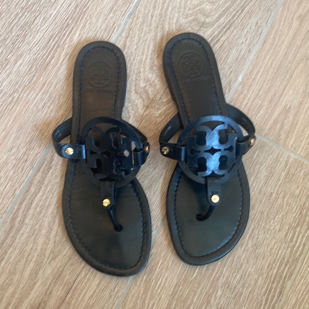 Tory Burch Miller Sandal Black Leather size 9